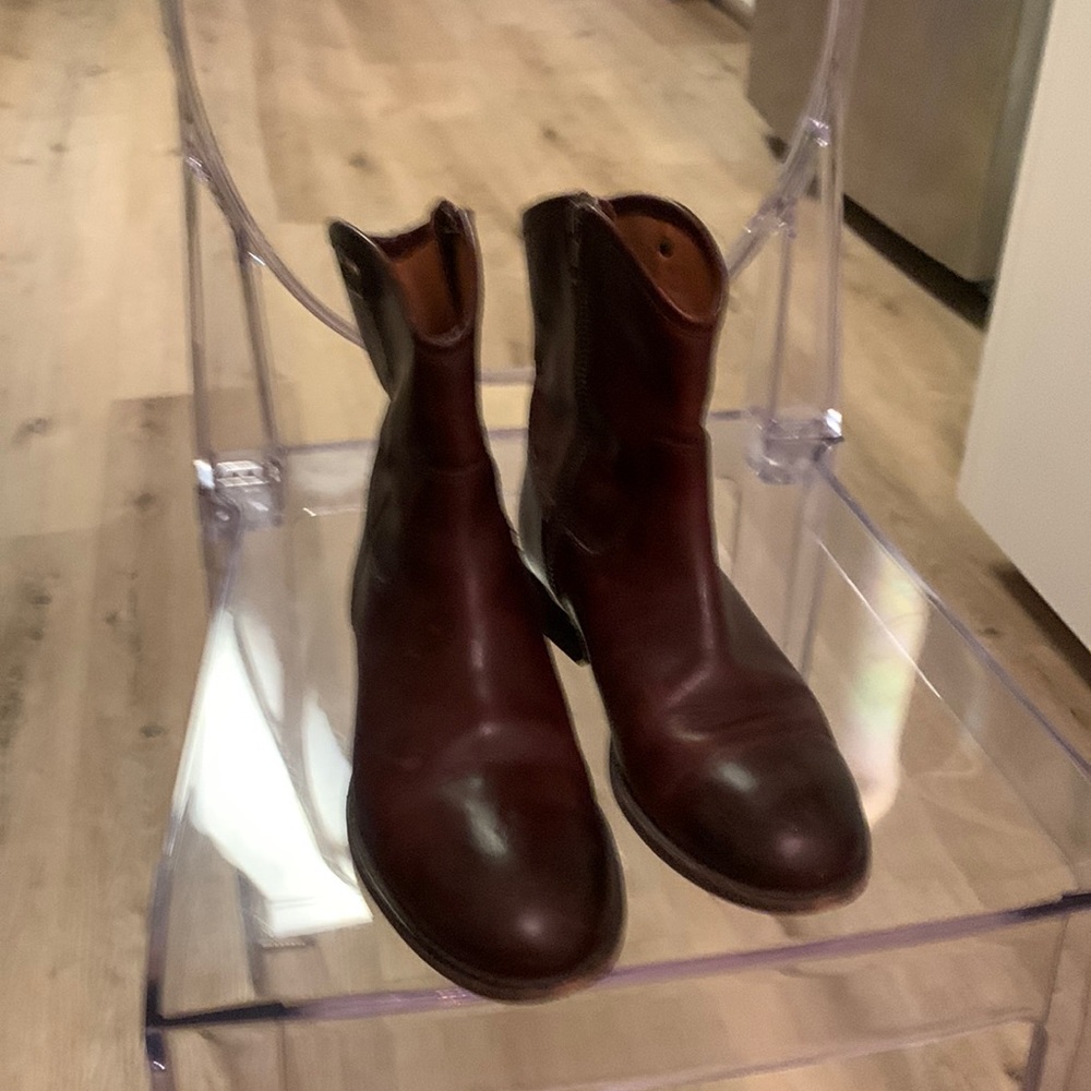 Frye Carly Double Zip Smoke Brown Leather Ankle Boots - size 6